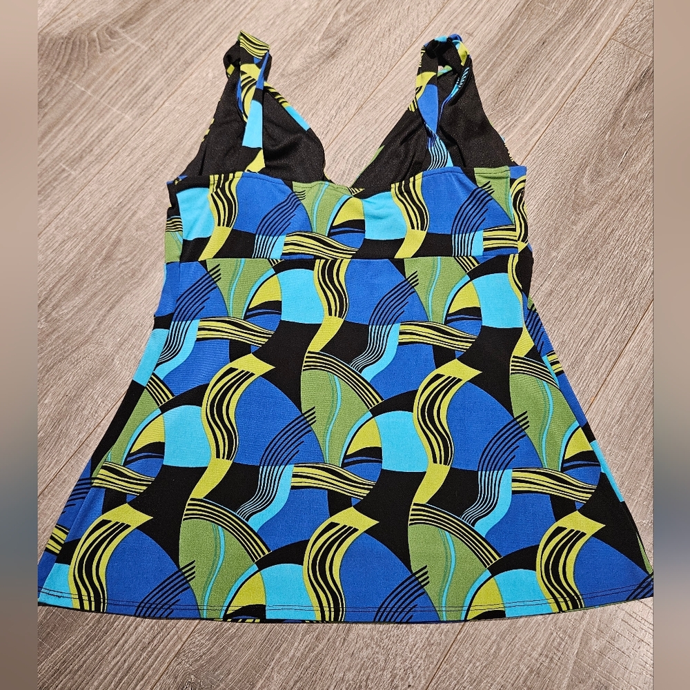 Bisou Bisou Blue Green Colorful Black Rhinestone Dress Tank Top Medium - Picture 3 of 5